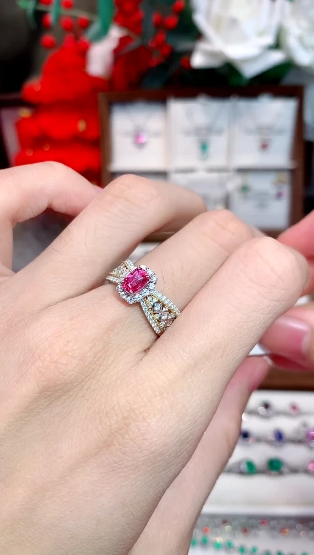 戒指彩色蓝宝石18K金镶嵌1.02ct/天然宝石/七天无理由