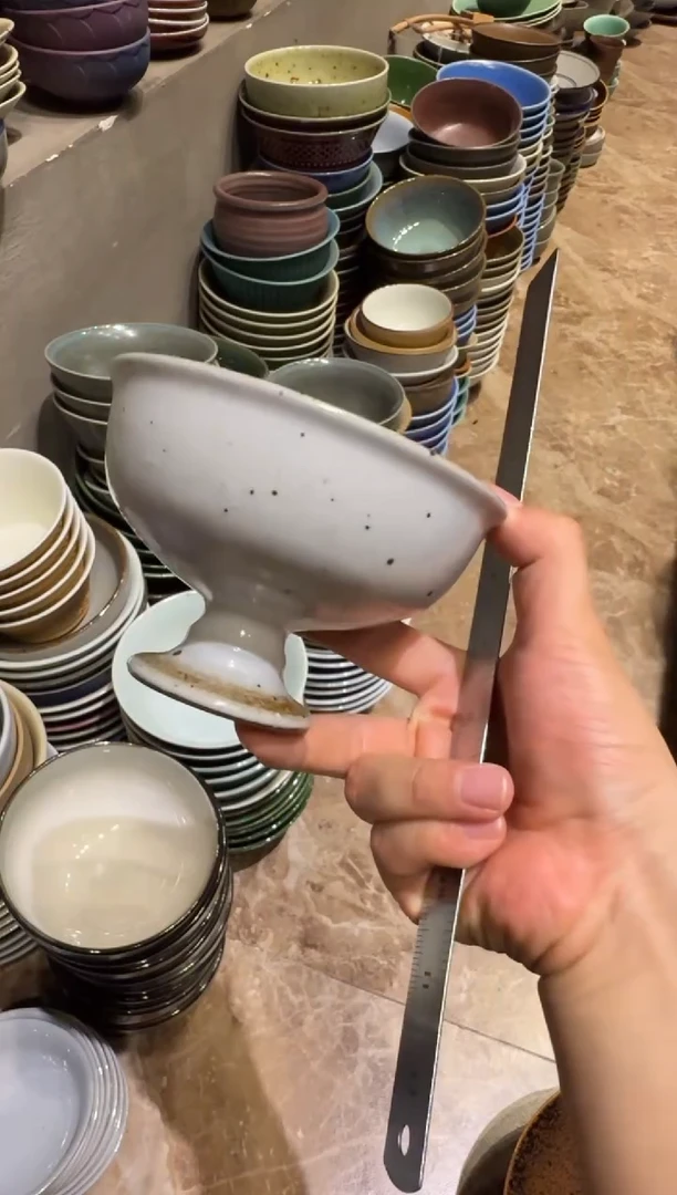 瓷片?***?884 灰色燕麦高足碗1个