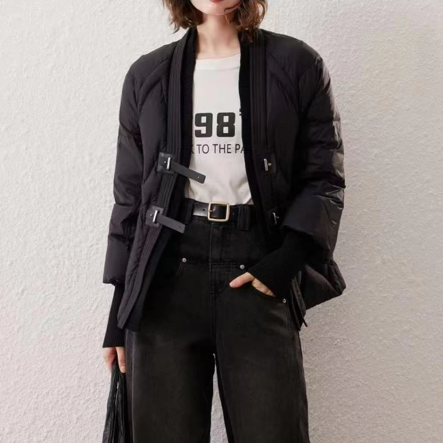 30416 时尚大版羽绒服百搭加厚休闲黑色羽羽新款女【Y】