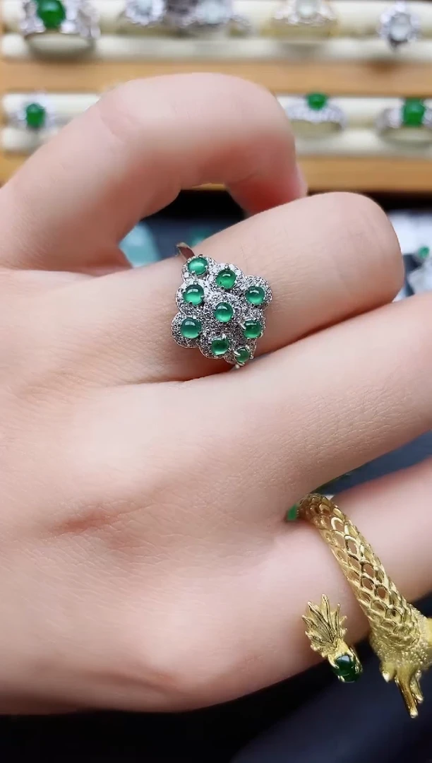 银S925镶嵌戒指翡翠1