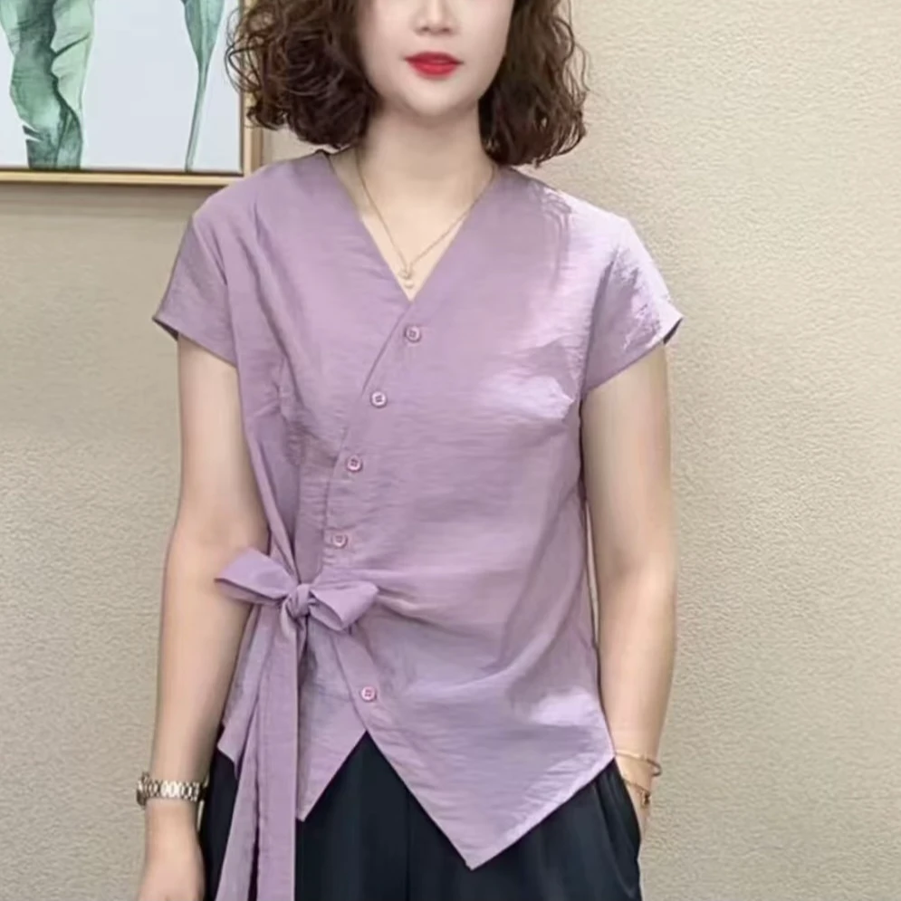 2025夏季新款时尚洋气百搭减龄显瘦设计感女短袖气质T恤上衣#5688