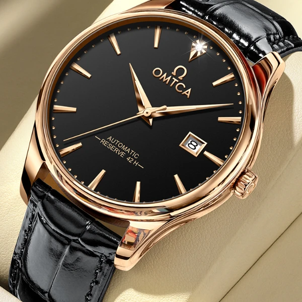 瑞士正品欧米加OMTCA手表男士机械表真钻超薄皮带款钢带简约时尚