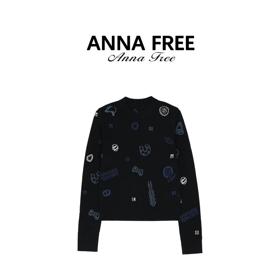 ANNA FREE 秋冬新款糖果藏书图案针织长袖提花毛衣百搭套头Z8799