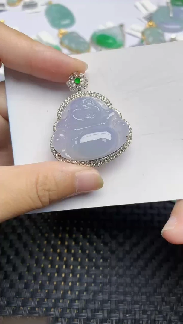 翡翠18K金镶嵌颈饰天然翡翠A货
