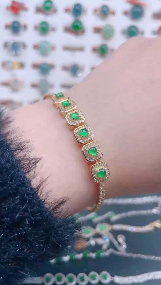 银S925镶嵌手链翡翠天然翡翠