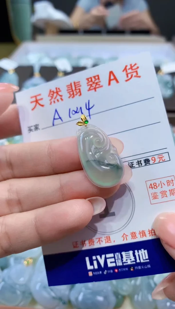 颈饰18K金镶嵌翡翠天然翡翠A货挂件
