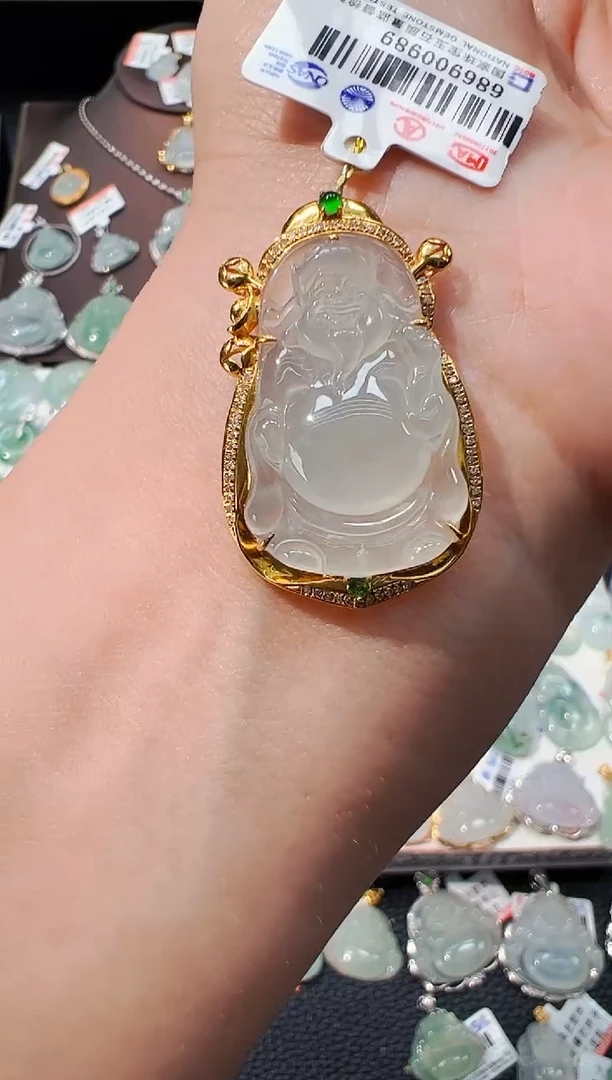 翡翠18K金镶嵌吊坠(不含链)财神爷吊坠989