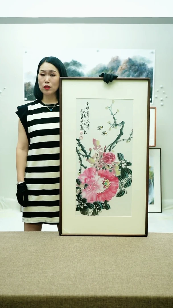 国画92*52李法良手绘花鸟带框