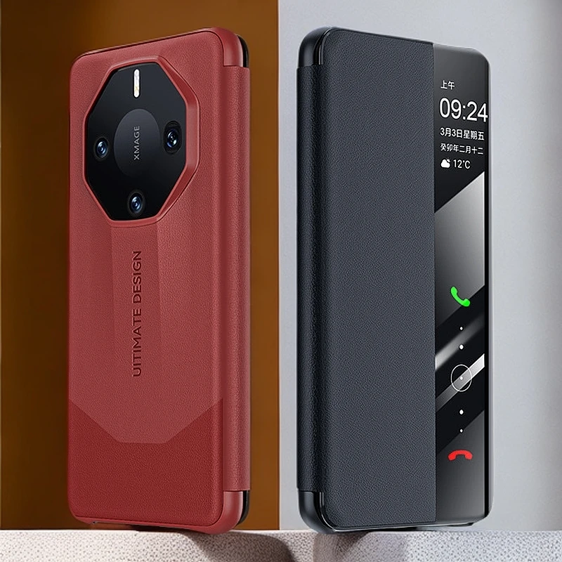 非凡大师华为mate60rs翻盖式全包真皮高档智能显示奢华防摔保护套