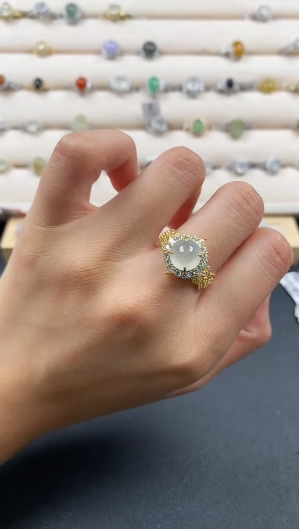 银S925镶嵌戒指翡翠5555555+6