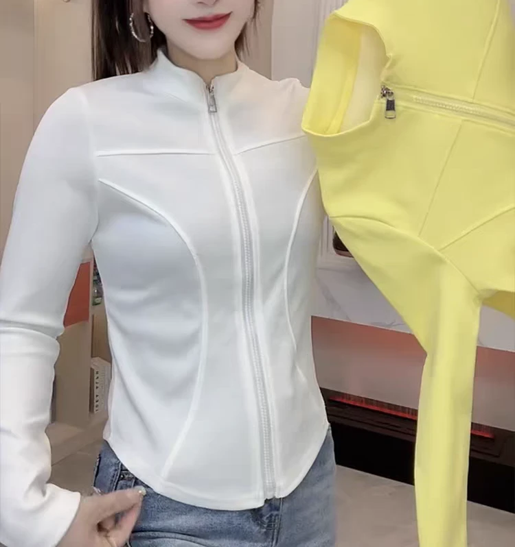 彩色拉链春季开衫瑜伽外套女修身显瘦立领跑步t防风健身运动T恤