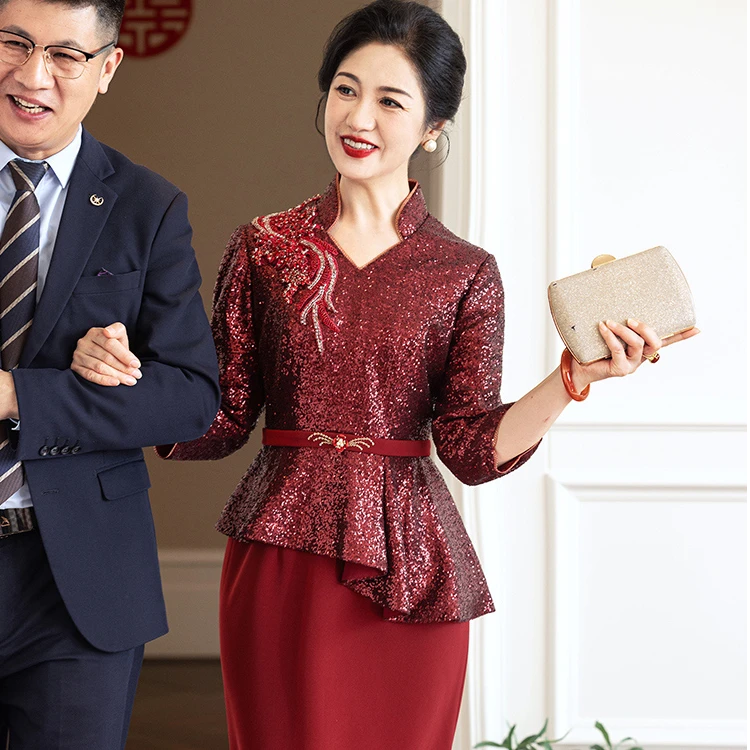 唯美【怀夕】喜婆婆喜服高端春夏旗袍妈妈婚宴气质红色结婚礼服