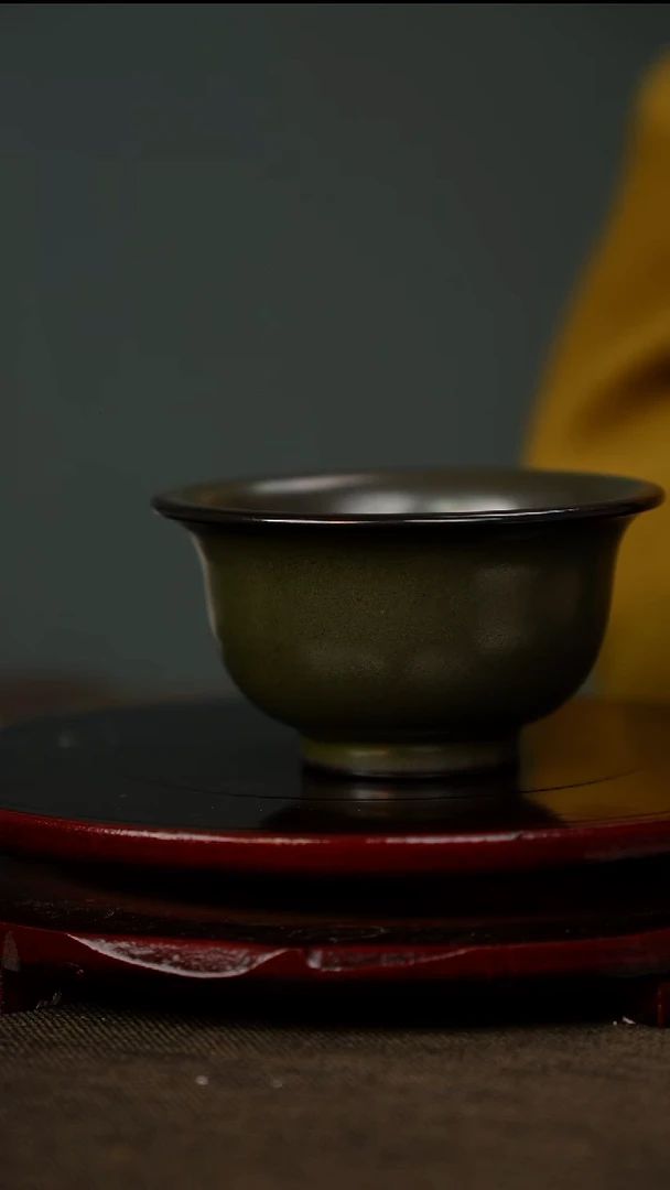 柴烧 窑变 乌金釉 压手杯 支钉烧 大师亲签底款 116