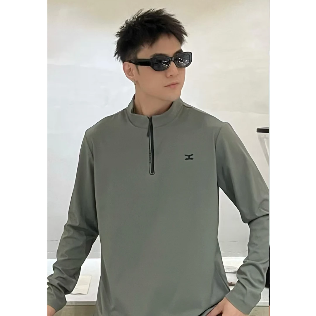 秋冬长袖立领固色拉链厚款卫衣男士打底衫半拉链秋季