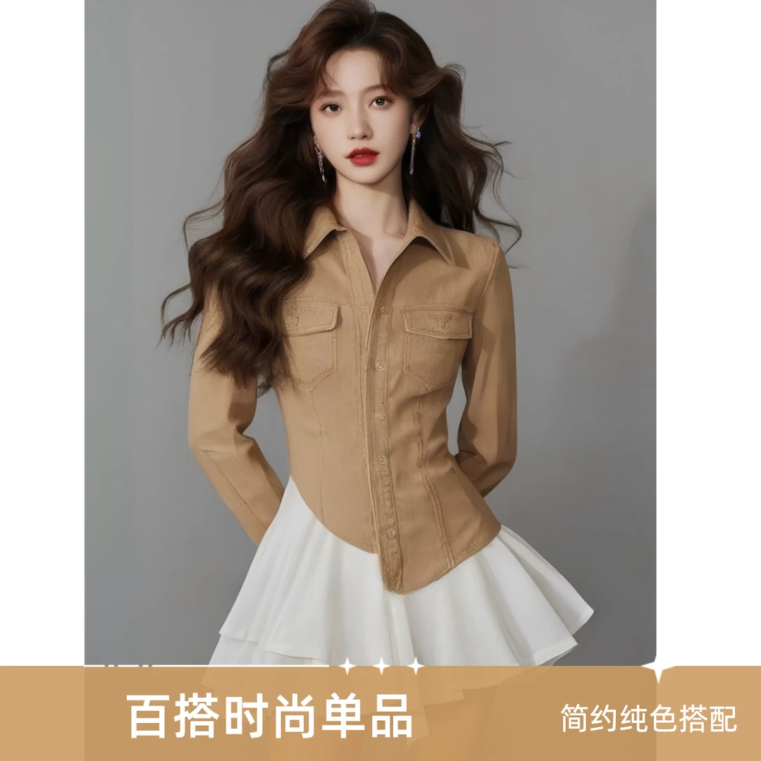 春季冷淡系独特别致法式富家千金风miu系蓝色牛仔拼接连衣裙子女