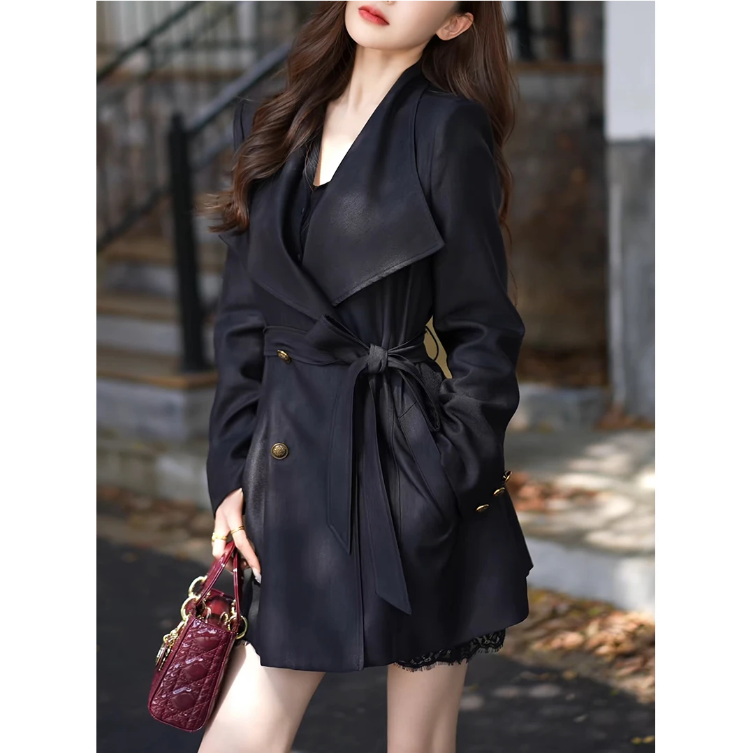 奥顿思兰迪夹棉气质风衣女秋冬韩版小个子修身显瘦系带设计感上衣