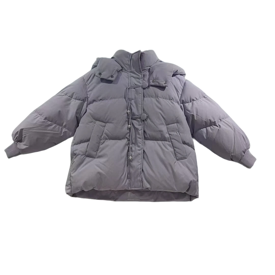 现货时尚休闲加厚中大童女童新中式浅紫色羽绒服6135款