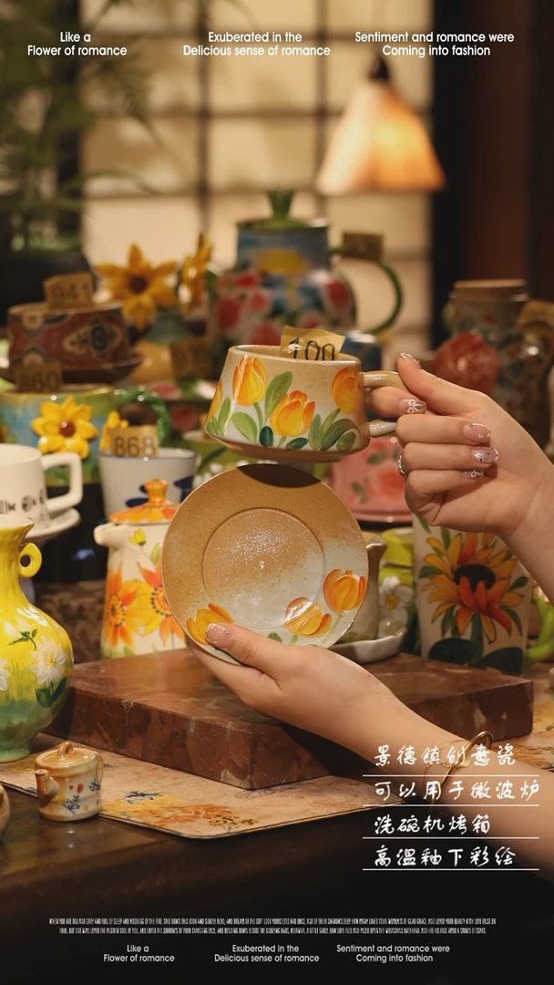 陶瓷景德镇高温手绘釉下彩设计师款式