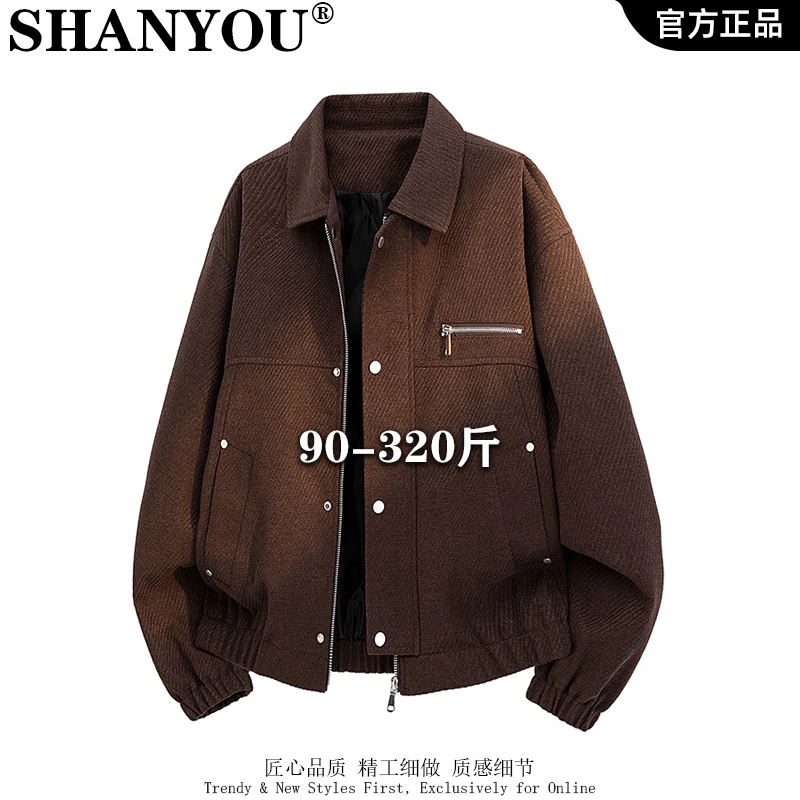 大码翻领外套男春秋款潮夹克宽松百搭休闲高级感上衣亲肤保暖抗皱