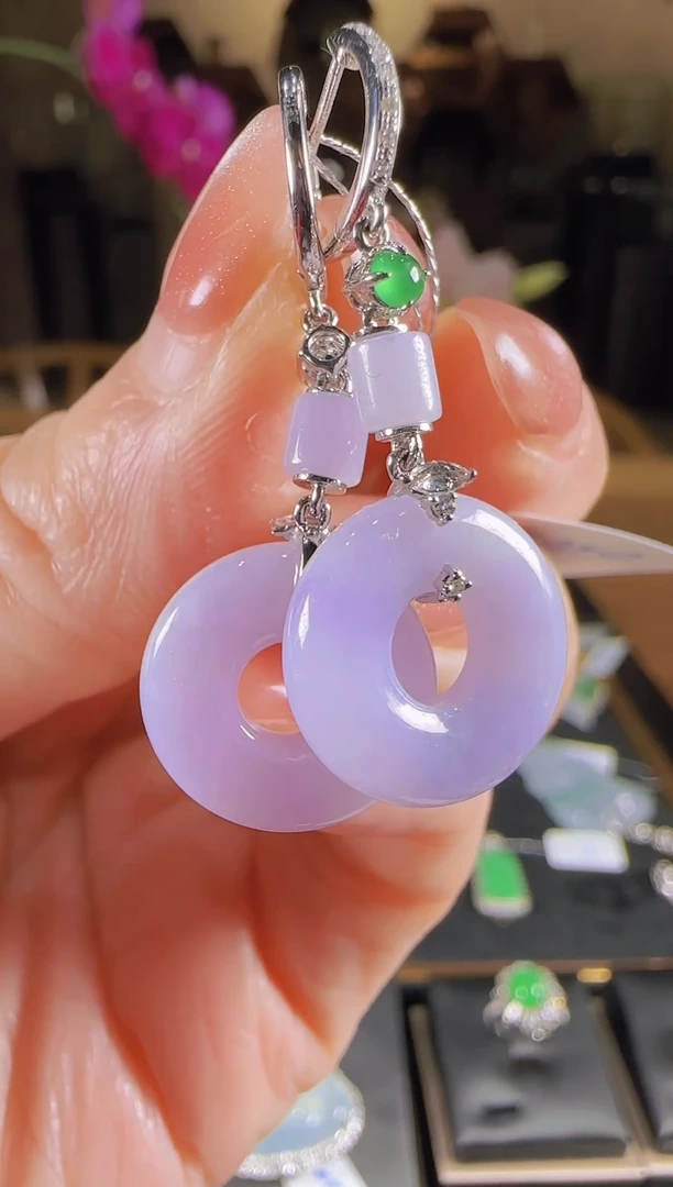 【闪购商品】翡翠耳坠18K金镶嵌紫罗兰甜甜圈