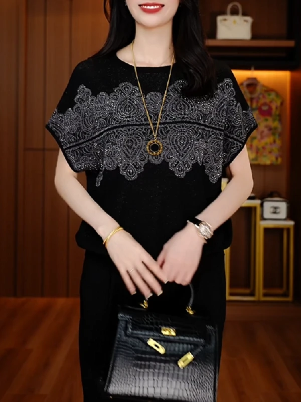 夏季针织短袖上衣舒适透气抗起球减龄气质时尚套头V25Q946