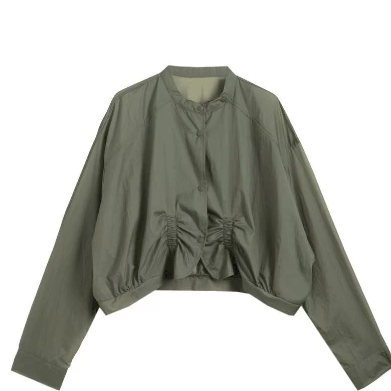 夏季新款宽松别致休闲薄款小众气质扭结圆领蝙蝠袖短外套