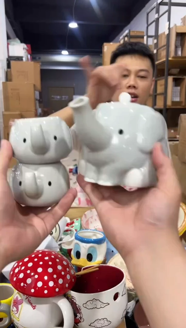 瓷片原盒大象茶壶套组