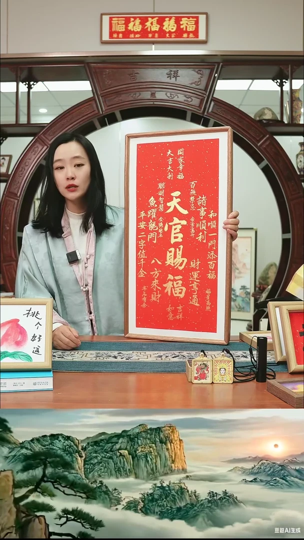 书法天官赐福~35*67厘米带框