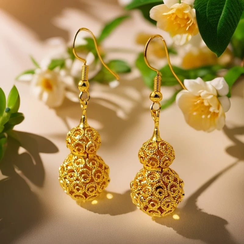 铜合金耳饰 国风镂空葫芦耳环轻奢时尚百搭