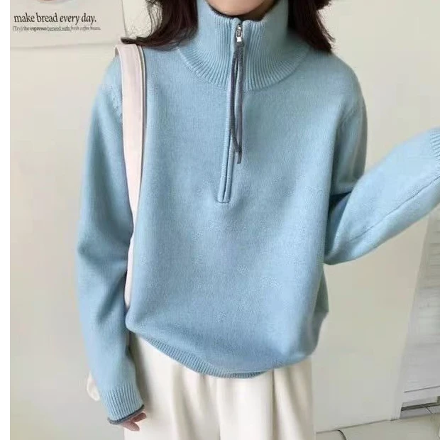 冬季新款半拉链高领套头时尚百搭洋气气质毛衣