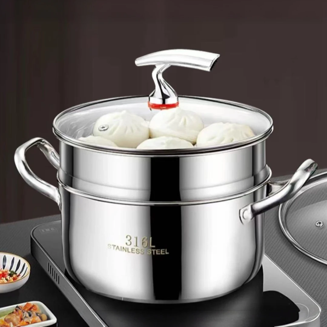 【24双层飞鸟】不锈钢蒸汤锅电磁炉燃气灶上蒸下煮加大容量锅