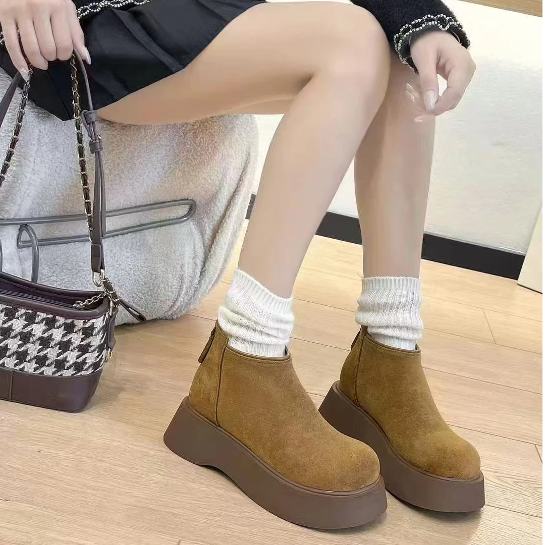 厚底增高博肯女鞋2025秋季百搭加厚保暖时尚博肯英伦风短靴8900