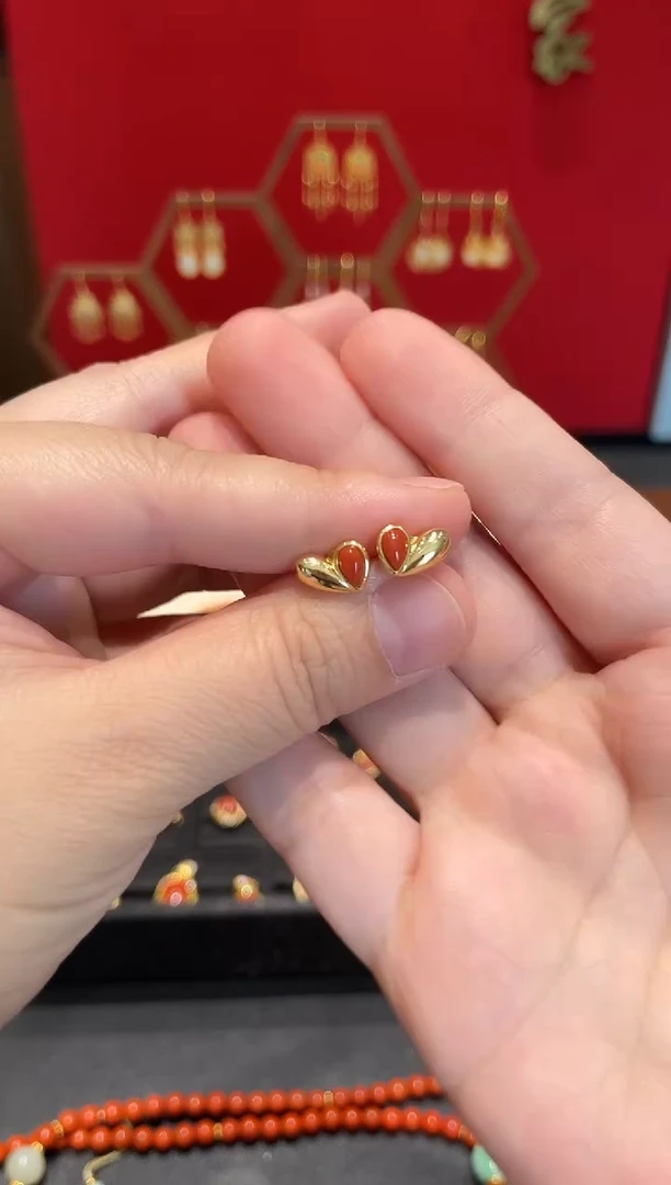 未镶嵌耳钉南红玛瑙耳饰