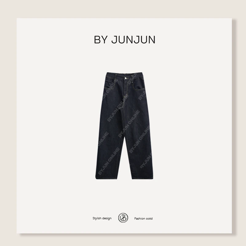 ByJunjun【旧金山】亲肤柔软工艺原色牛仔裤宽松直筒长裤