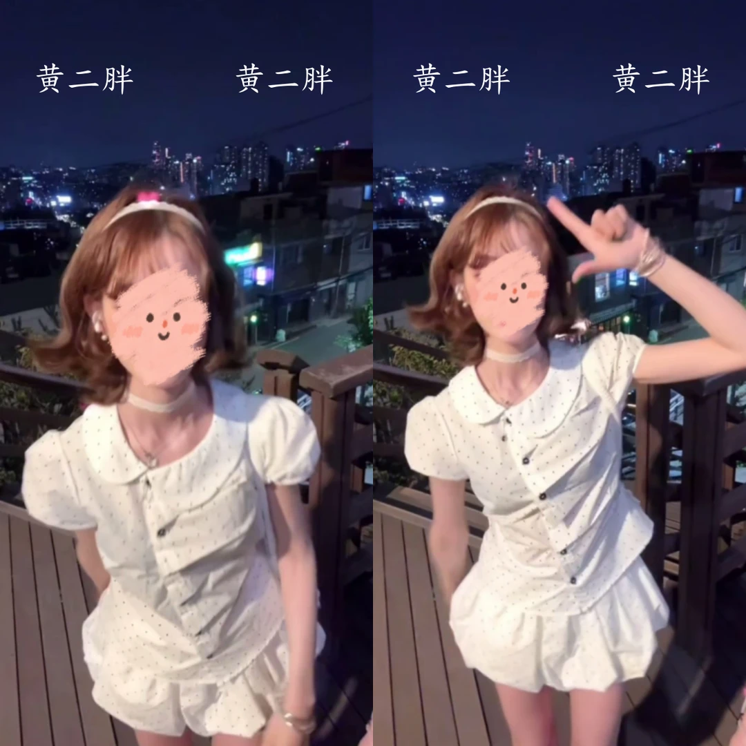 韩系时尚小个子ootd穿搭套装女翻领波点短袖衬衫+花苞短裙2025夏