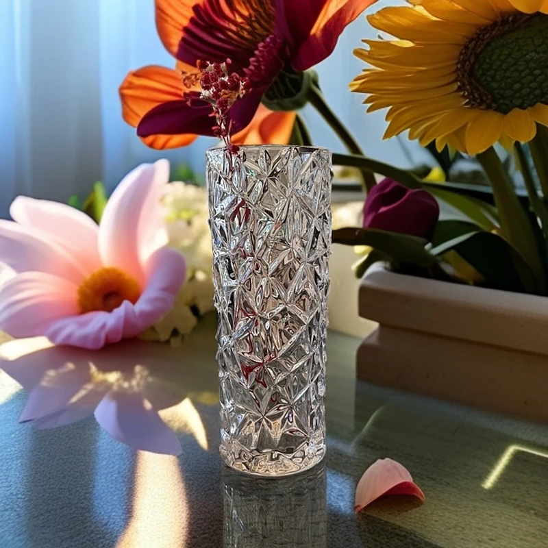 美式流光加厚水晶玻璃小花瓶客厅样板间卧室插花装饰器皿摆件工艺
