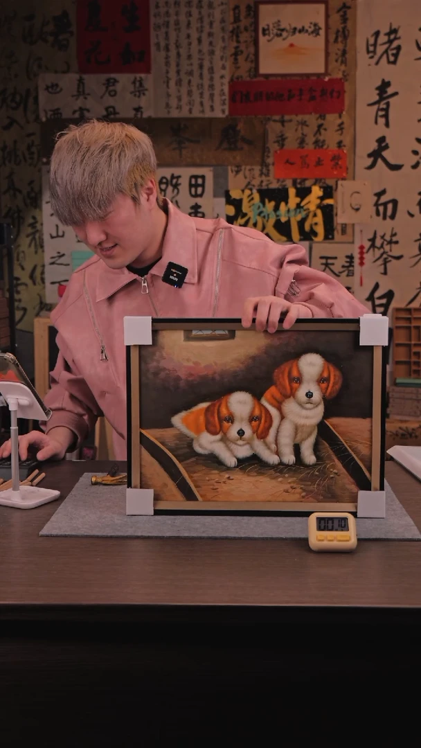 【闪购商品】书法480 两只小狗 油画手绘