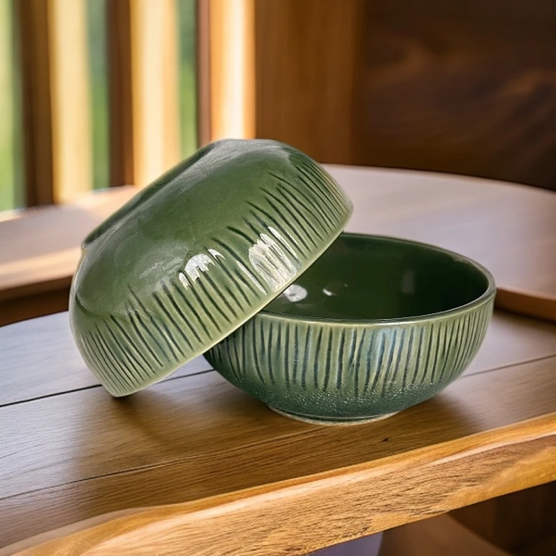 118 2个装微瑕品6英寸绿色浮雕米饭碗汤碗