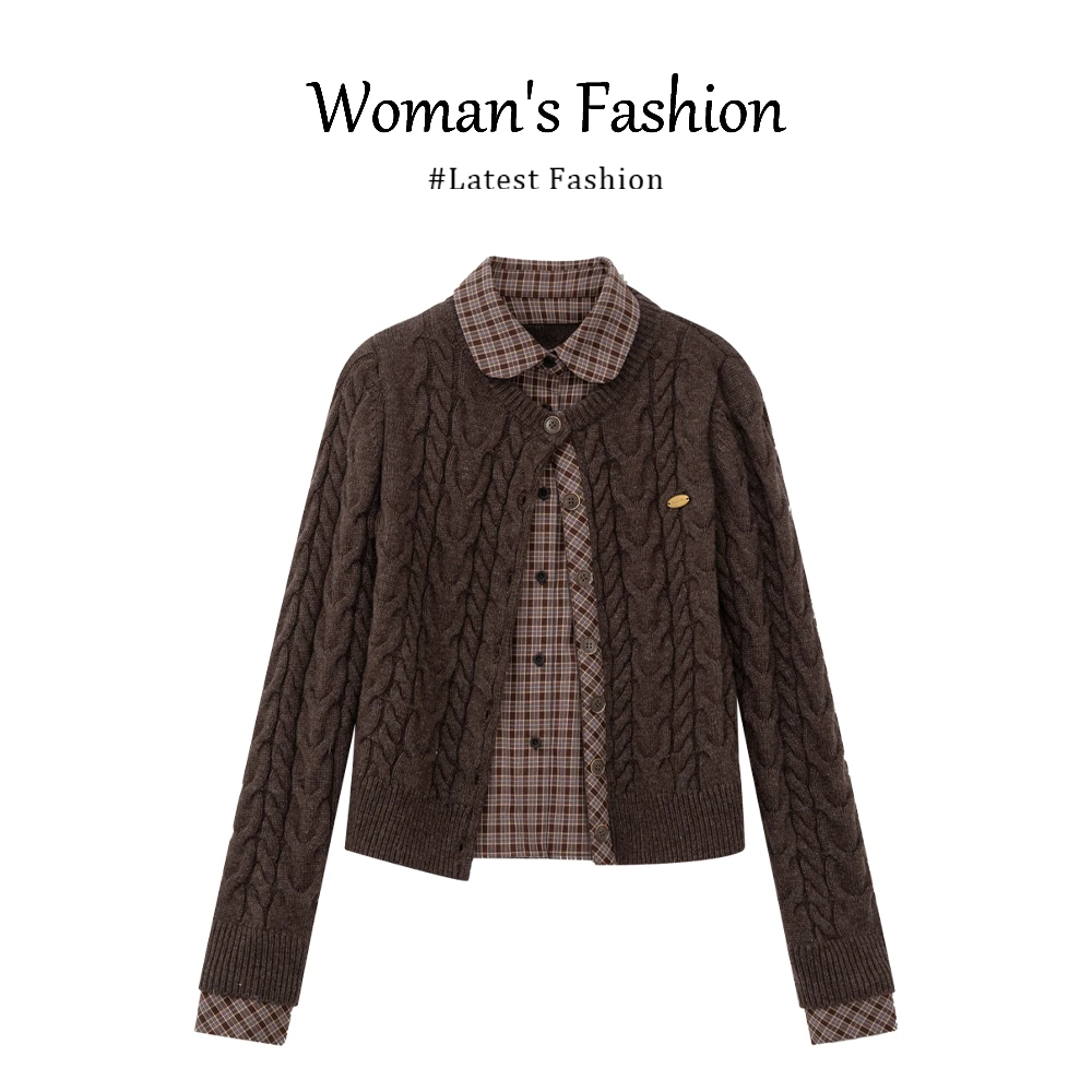 parkyeon日落公园 "松林的暮色"设计感假两件娃娃领学院针织毛衣