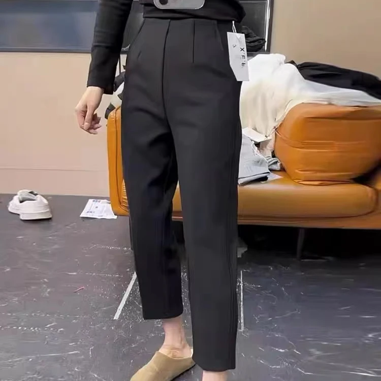 2025早春新款加厚休闲裤小个子高腰显瘦时尚百搭九分哈伦西装裤92