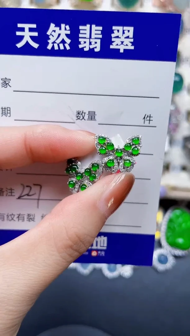 银S925镶嵌翡翠耳饰227