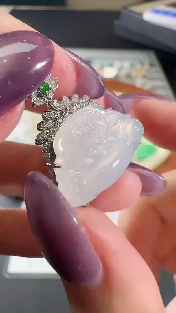 吊坠(不含链)18K金镶嵌翡翠【源头工厂】钻石镶嵌