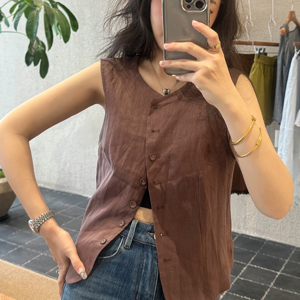 SMBATH 【赫拉小姐】25年亚麻夏季气质无袖减龄马甲百搭上衣女