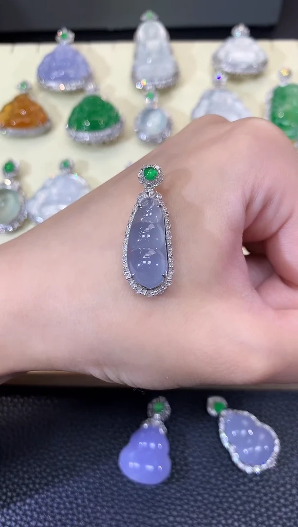 翡翠18K金镶嵌吊坠(不含链)夏日珠宝B35 紫货有色差