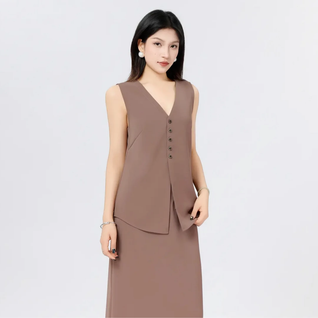 GIRDEAR/哥弟品质女装经典百搭大女主气场V领无袖马甲1301016