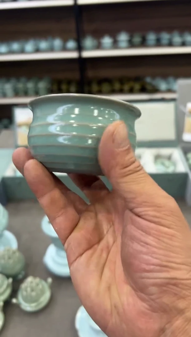 杯糖*饭仿古绿炫纹杯大瑕96