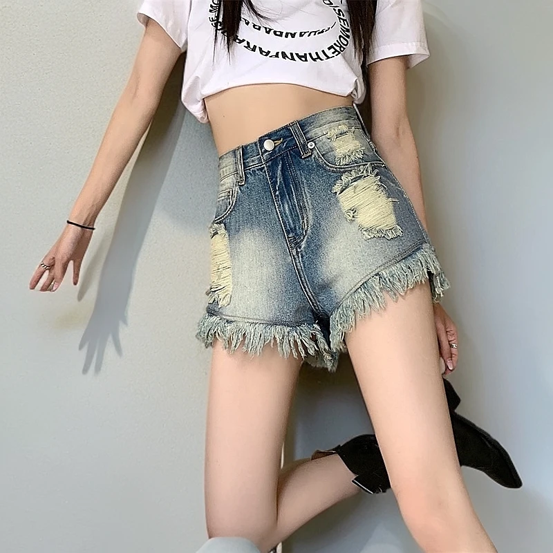 【601-700】高腰显瘦牛仔短裤女夏2025新款ins超火韩版热裤百搭款