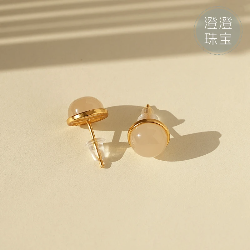 【澄澄珠宝】和田玉藕粉蛋面精致百搭耳钉