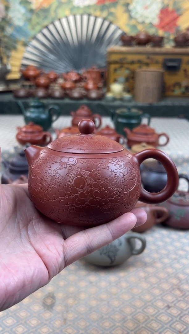 茶壶紫砂朱泥刻绘西施壶225CC