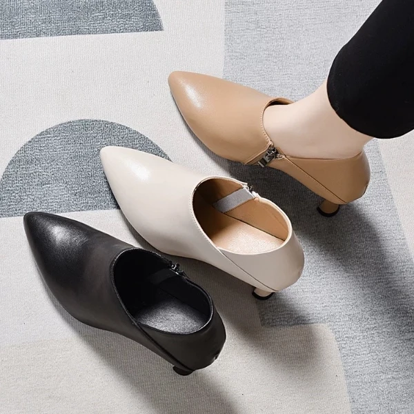 2025早春新款深口单鞋女尖头细跟高跟鞋可踩跟侧拉链百搭通勤女鞋